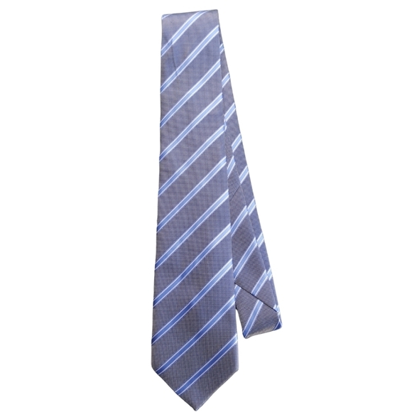 ✨ Kailong Two-Tone Blue Stripe 100% Silk Handmade Tie - Picture 2 of 6